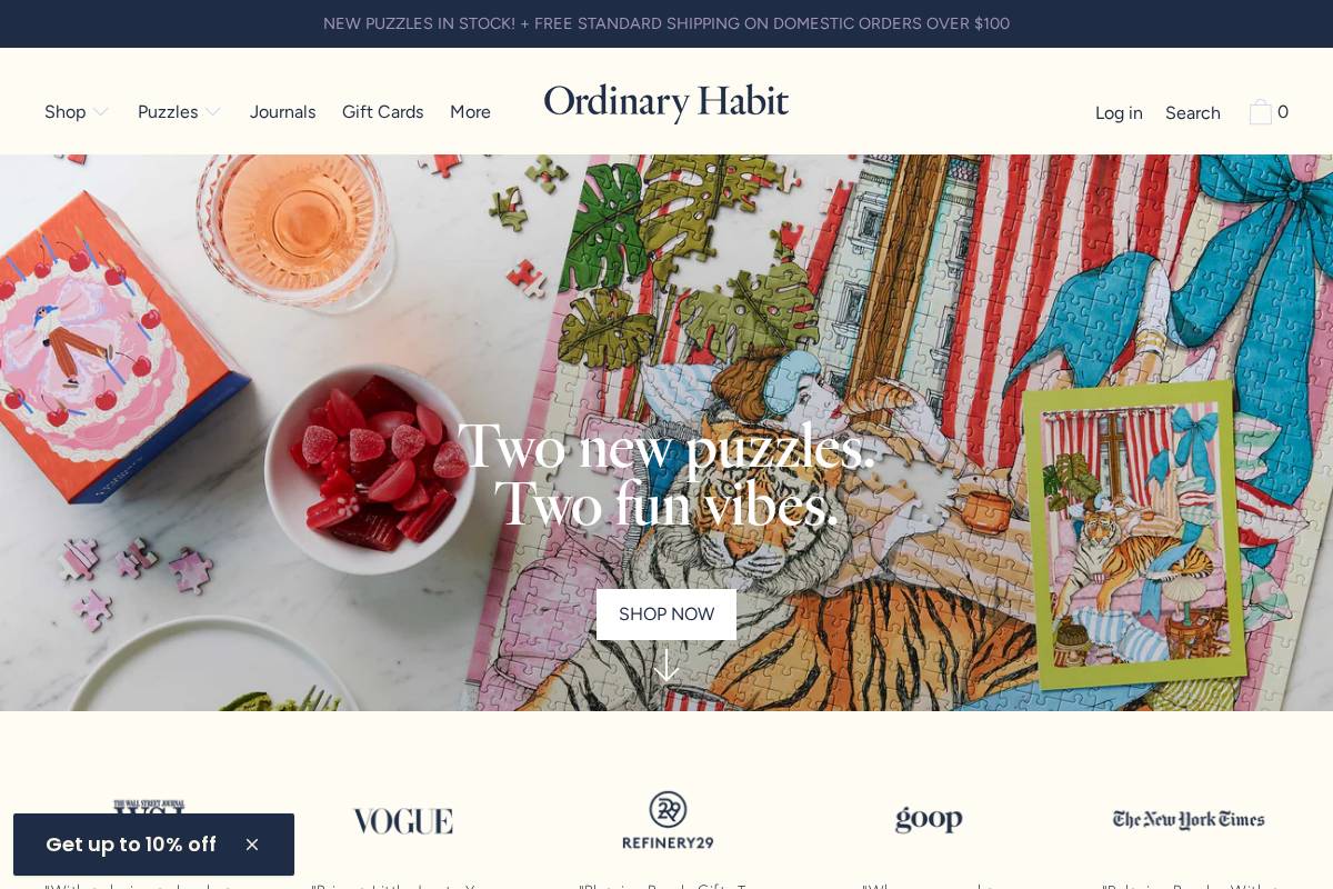 Ordinary Habit homepage screenshot