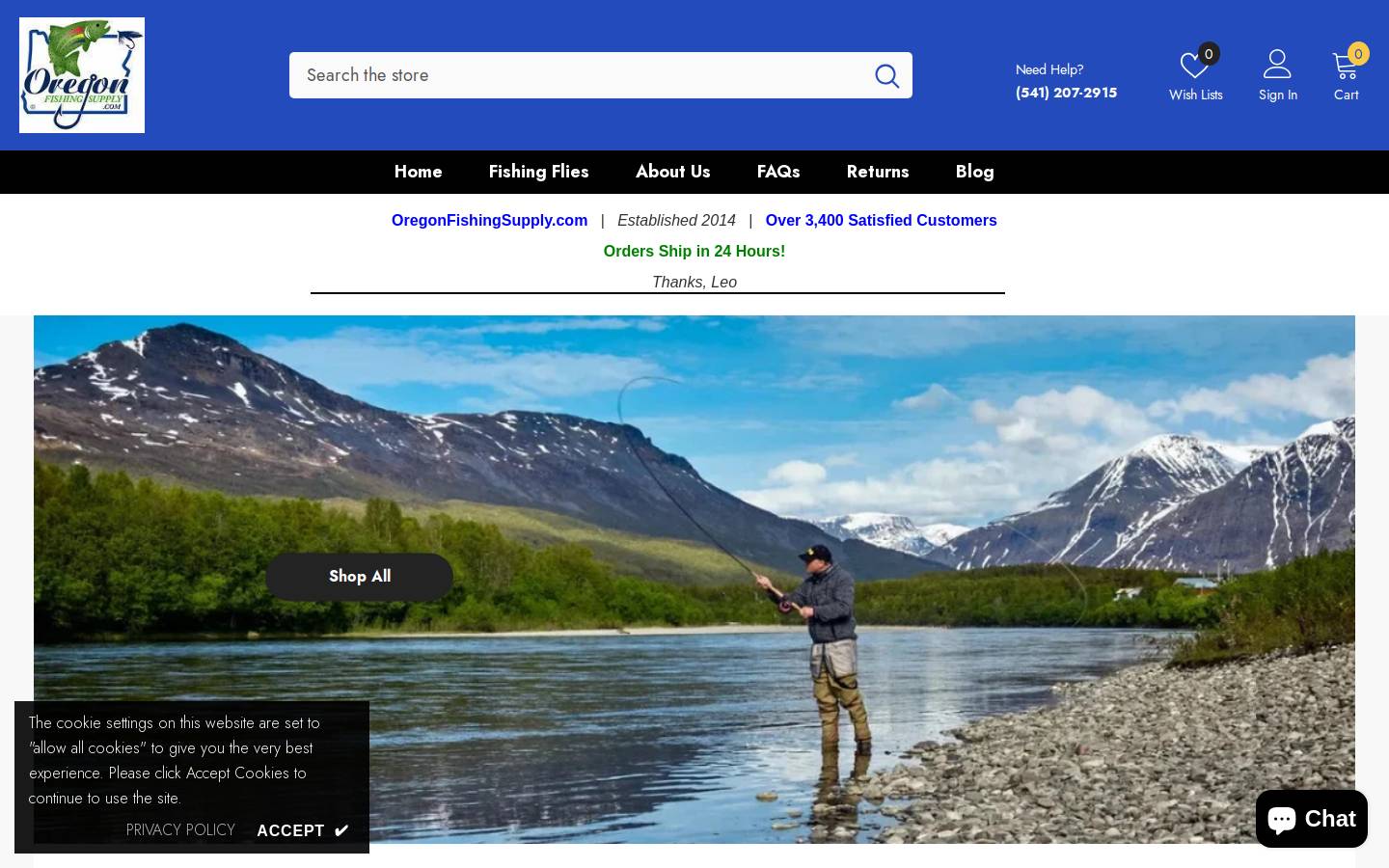 oregonfishingsupply.com homepage screenshot