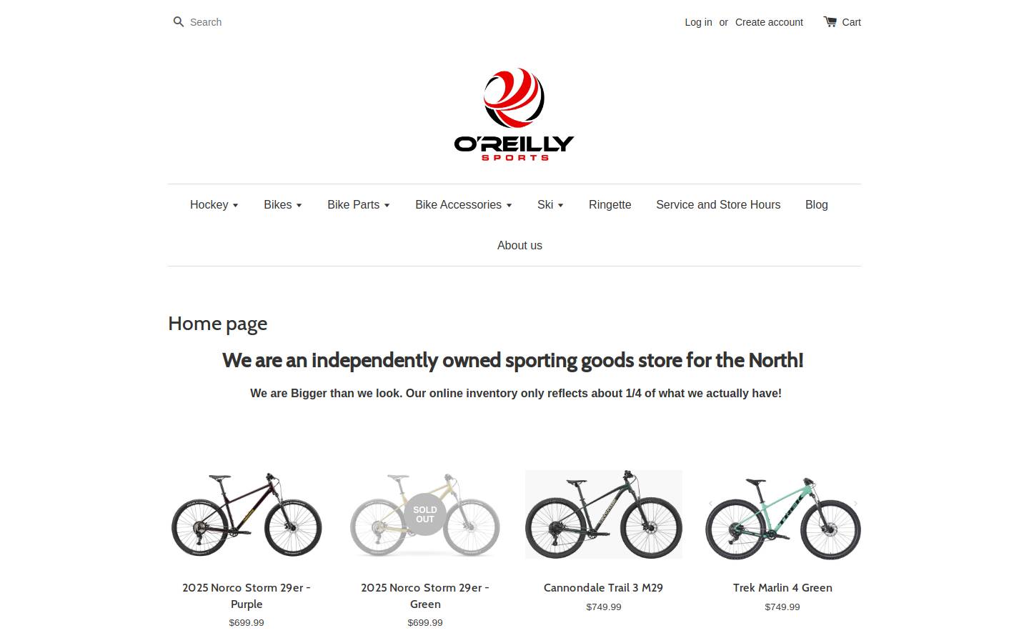oreillysports.com homepage screenshot