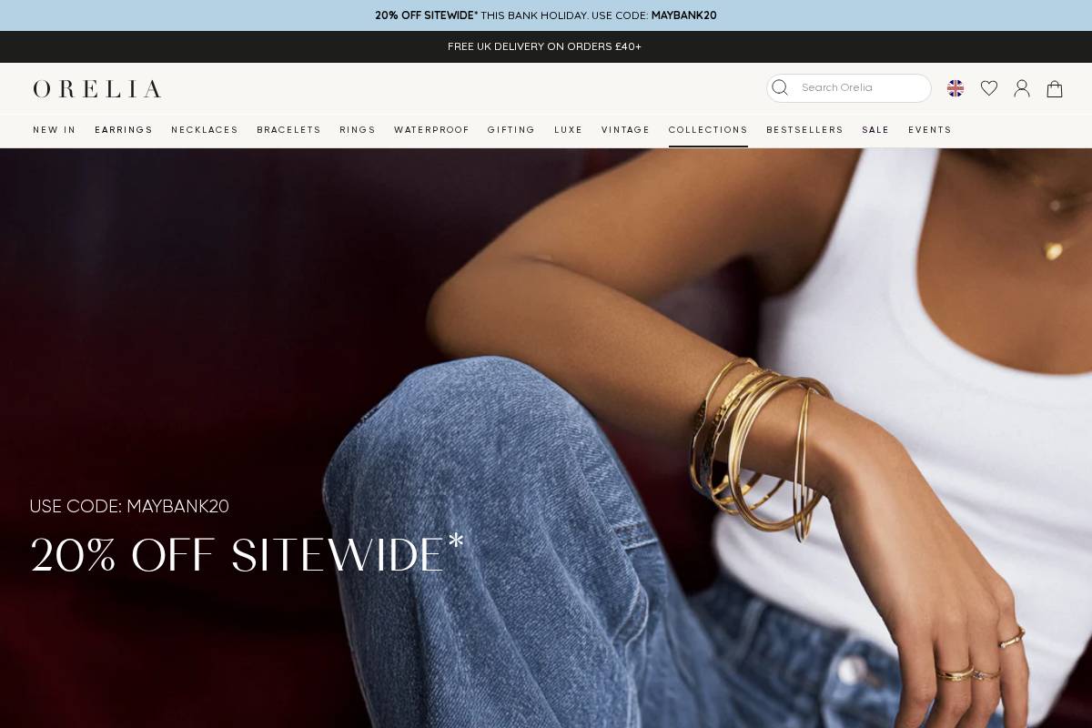 Orelia Jewellery homepage screenshot