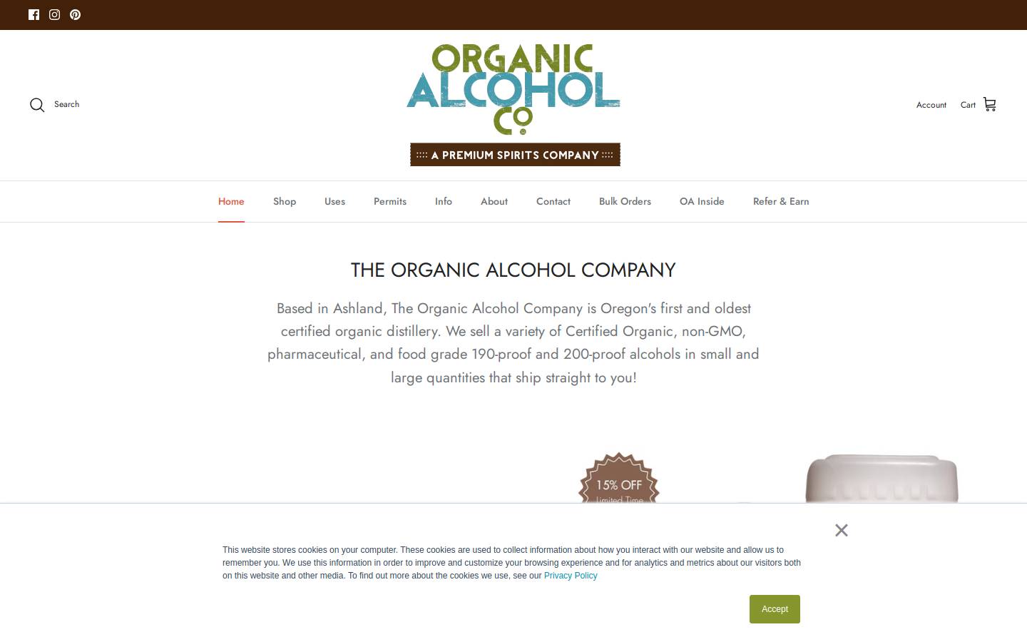 organicalcohol.com homepage screenshot