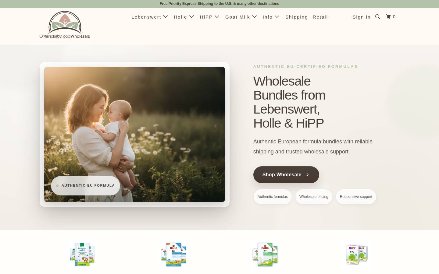 organicbabyfoodwholesale.com homepage screenshot