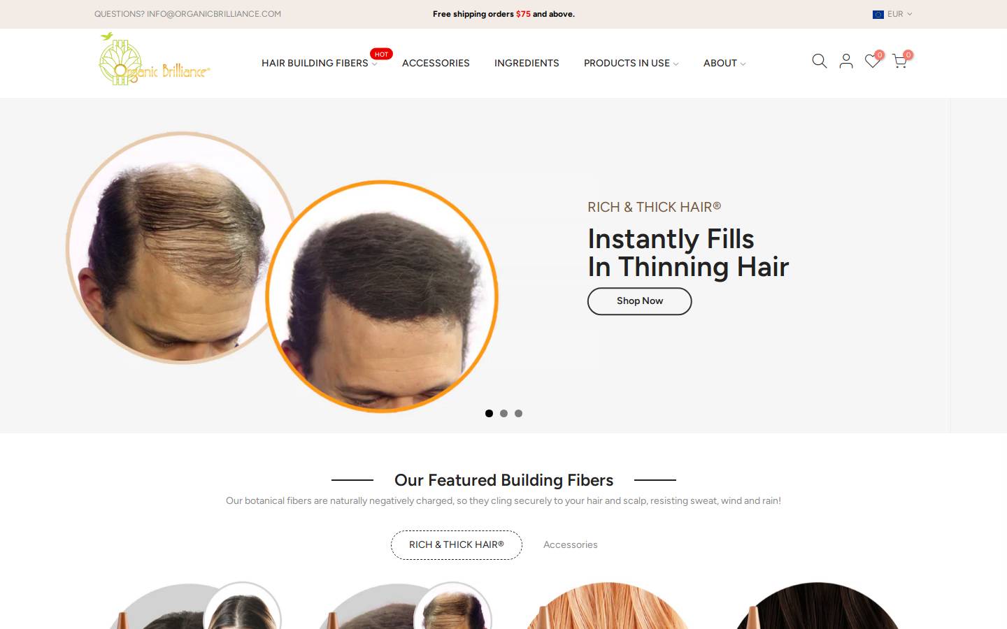 organicbrilliance.com homepage screenshot
