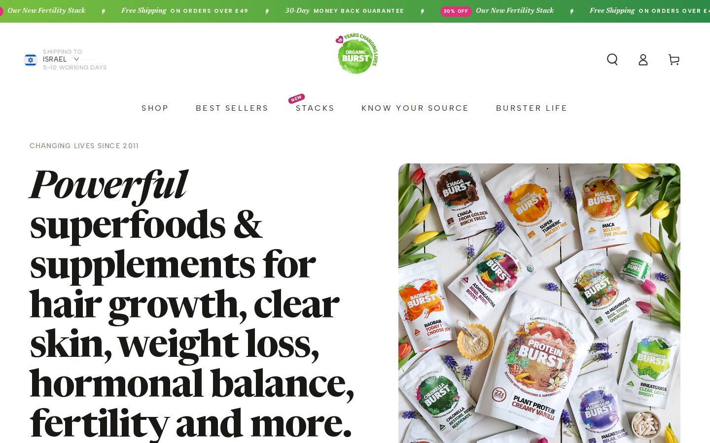 Organic Burst® homepage screenshot