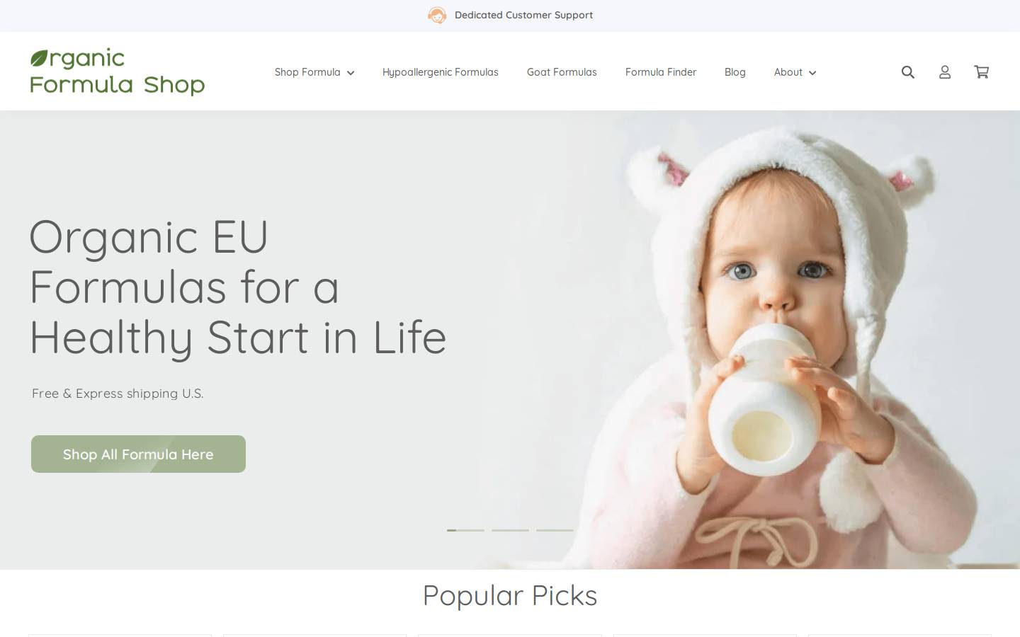 Organic Formula Shop homepage screenshot