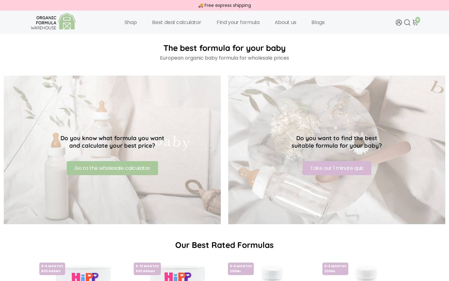 Organic Formula Warehouse homepage screenshot