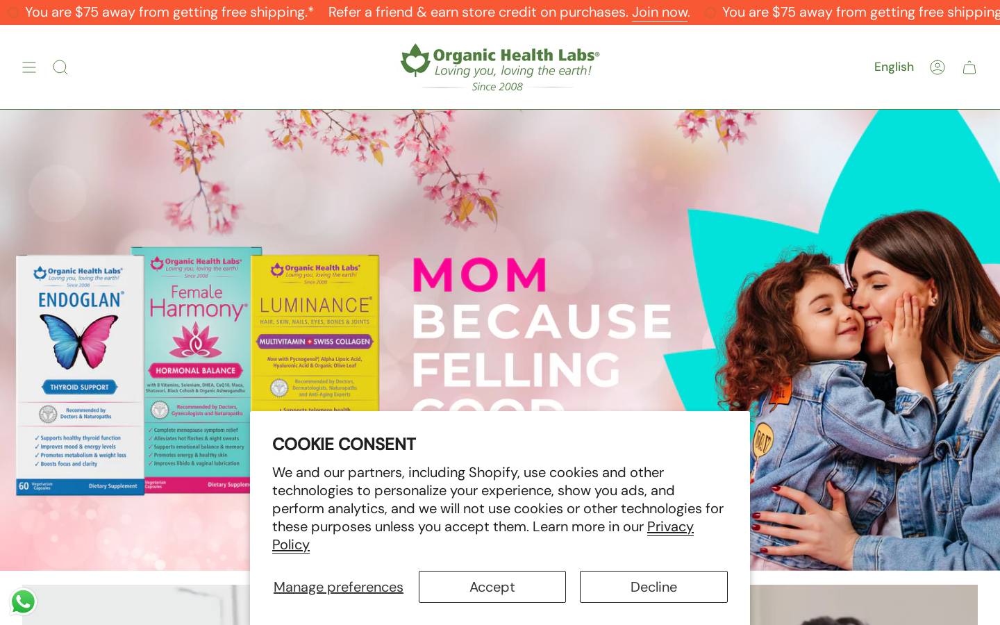 Organic Health Labs homepage screenshot