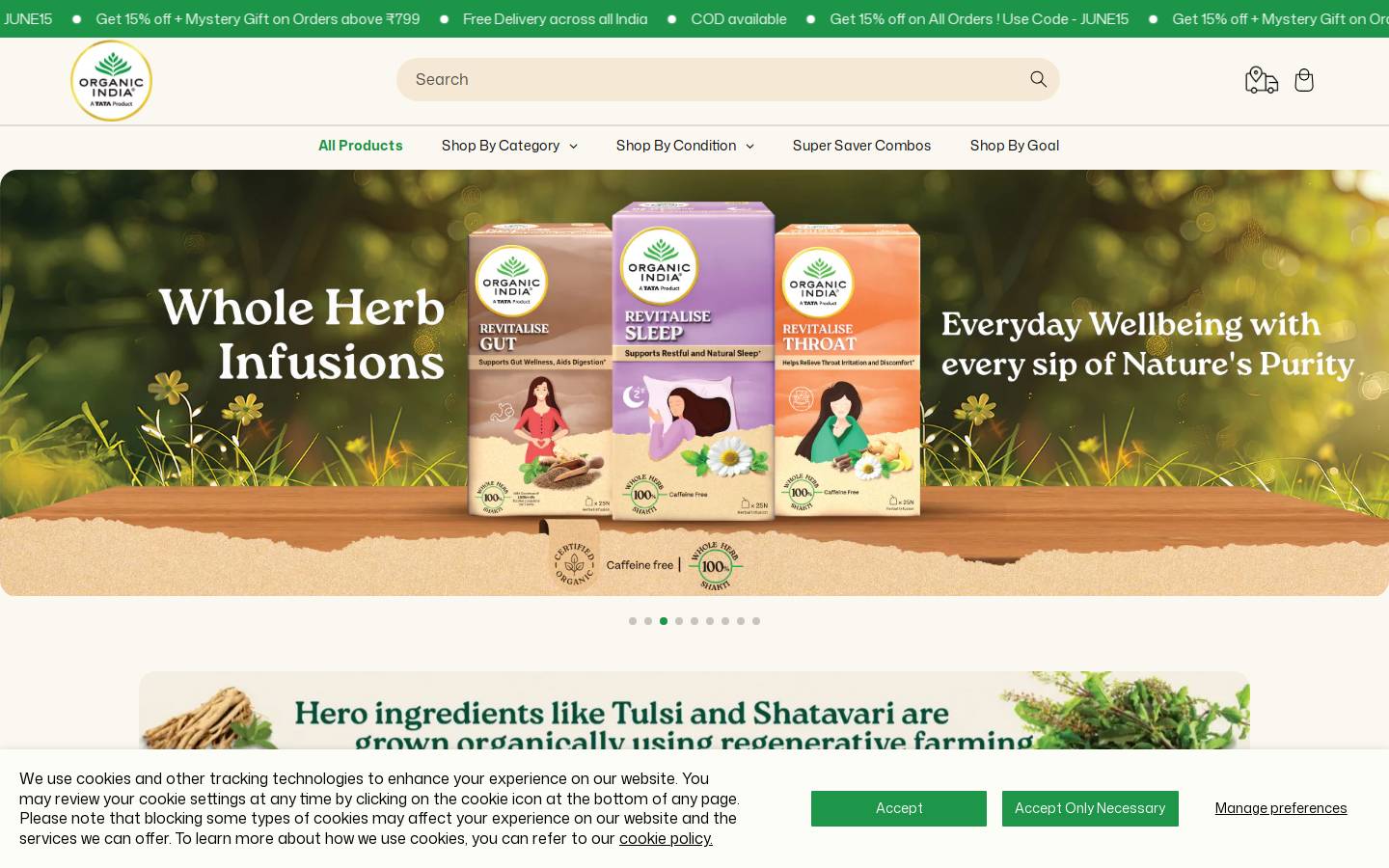 organicindia.com homepage screenshot