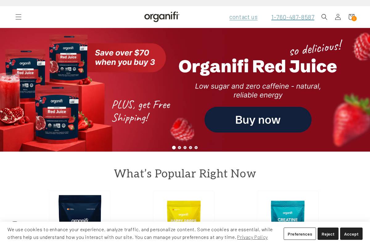 Organifi homepage screenshot