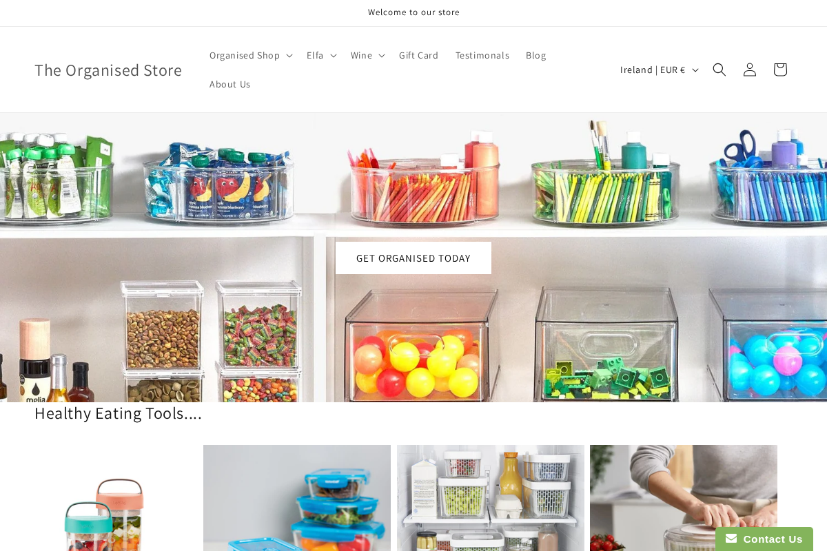 The Organised Store homepage screenshot