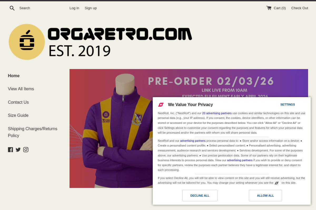 orgaretro.com homepage screenshot