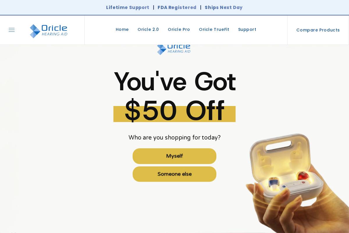 Oricle Hearing homepage screenshot