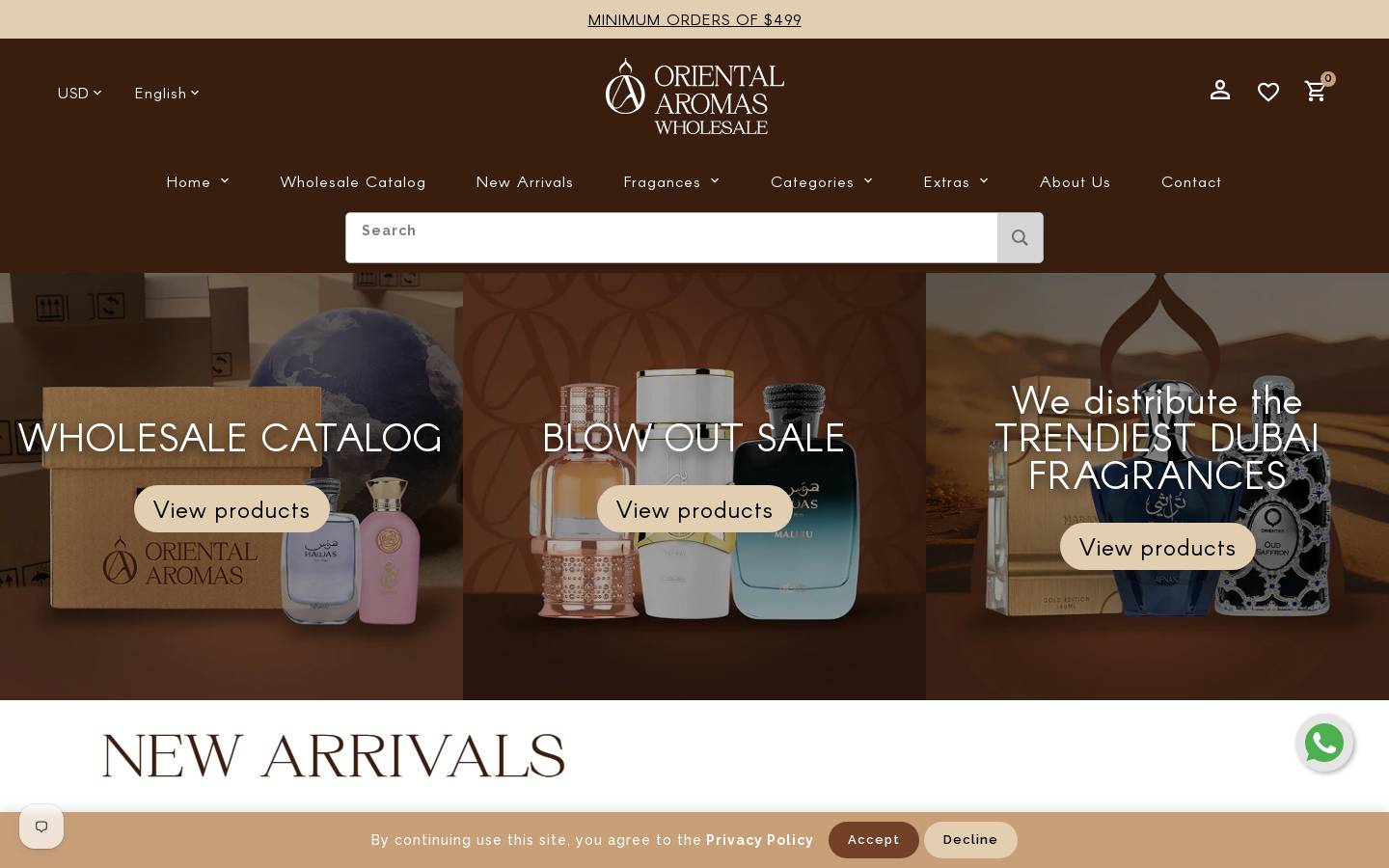 orientalaromaswholesale.com homepage screenshot