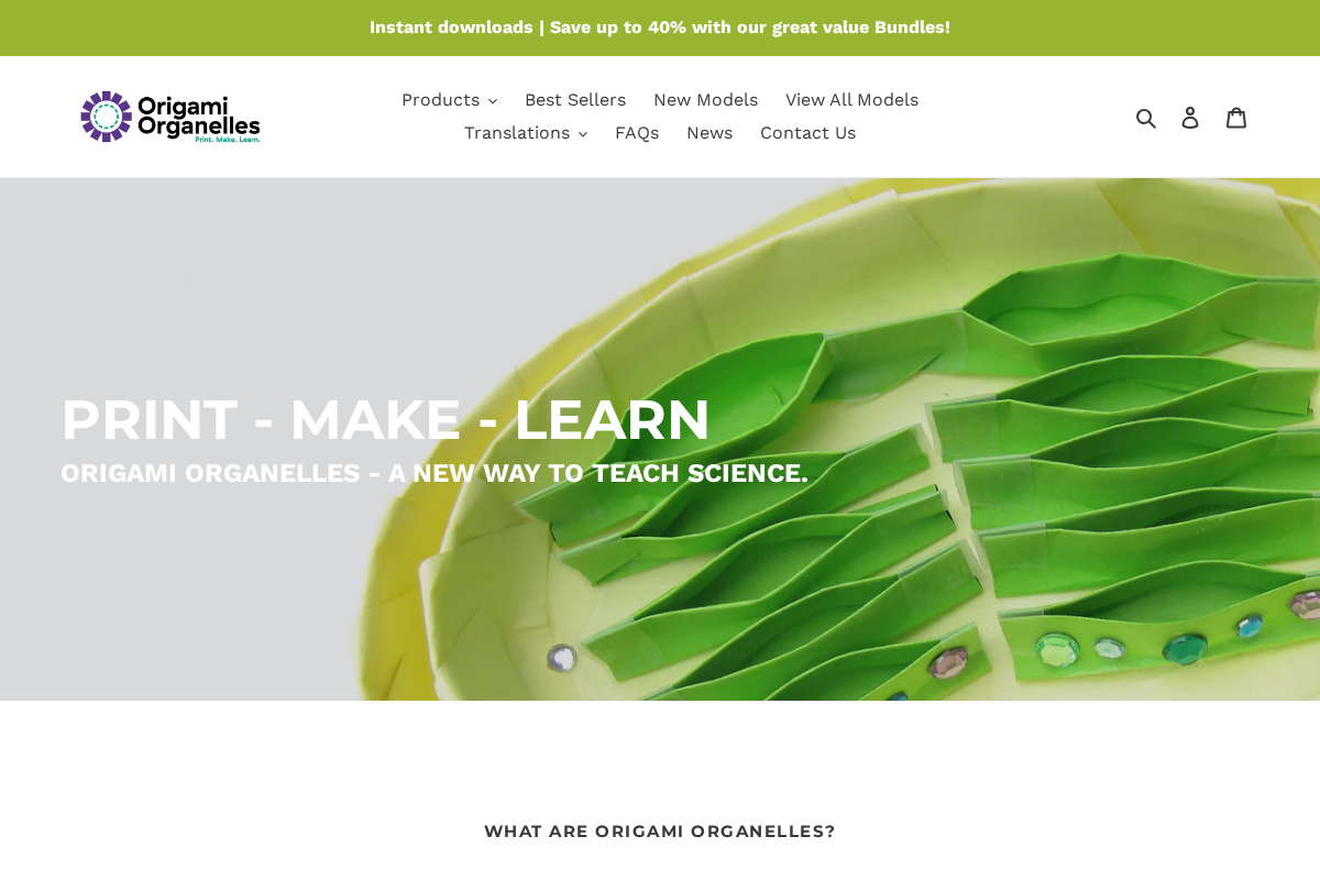 Origami Organelles homepage screenshot