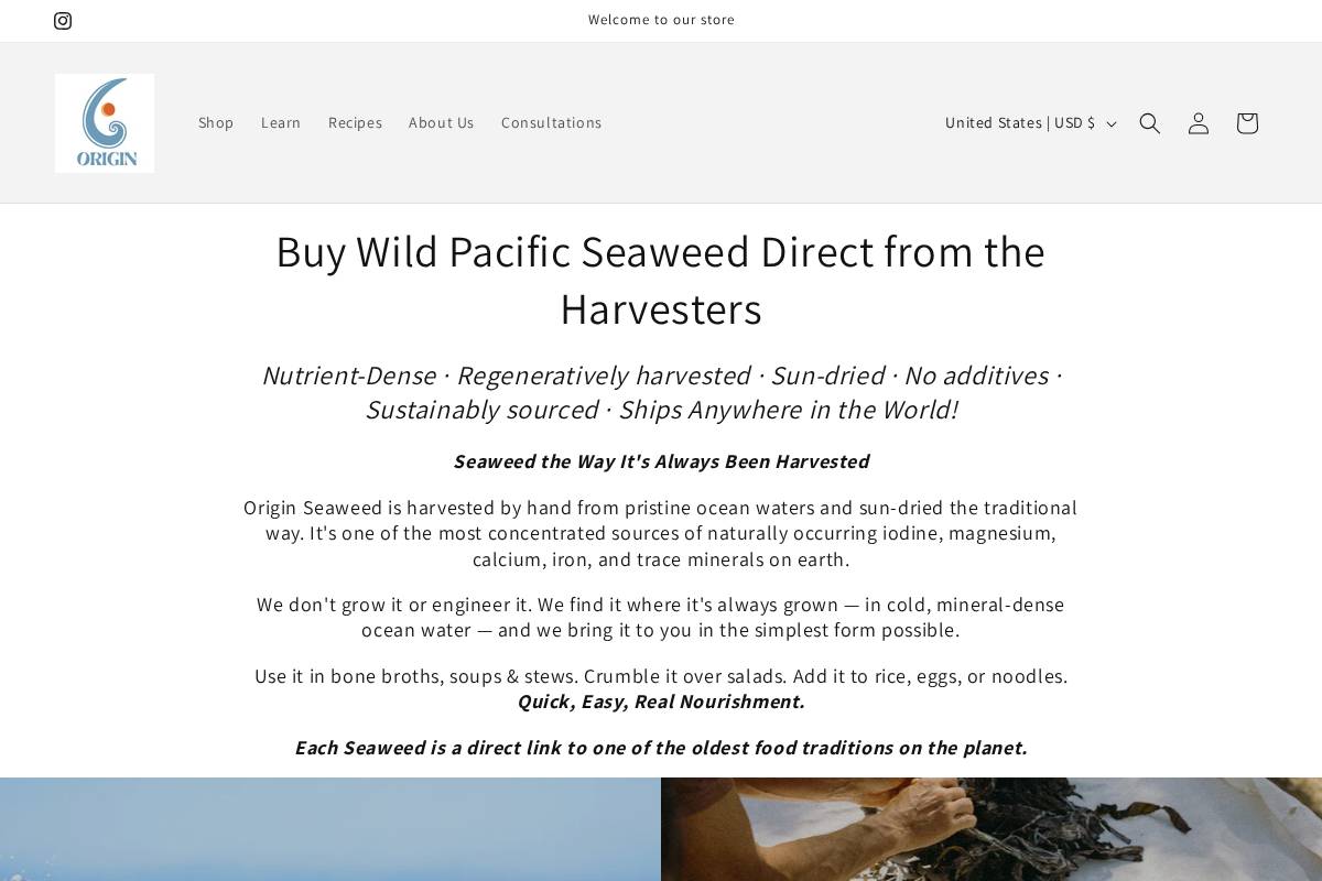 originseaweed.com homepage screenshot