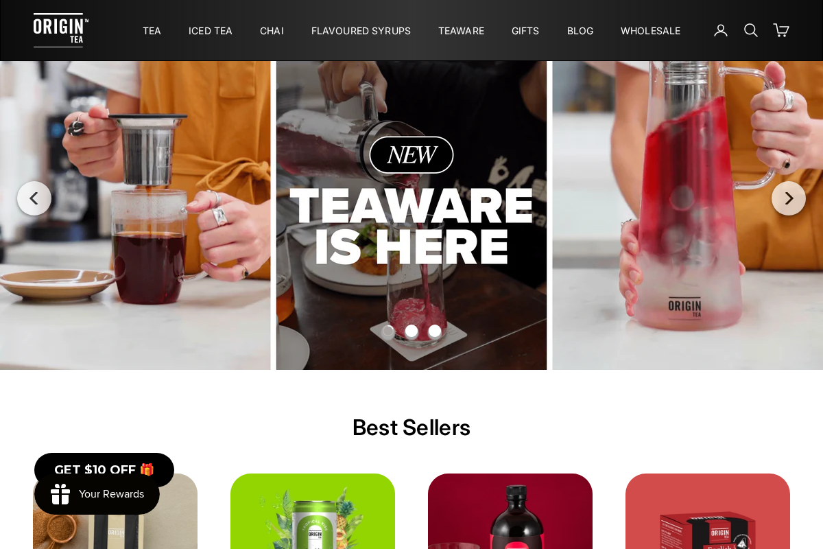Origin Tea homepage screenshot
