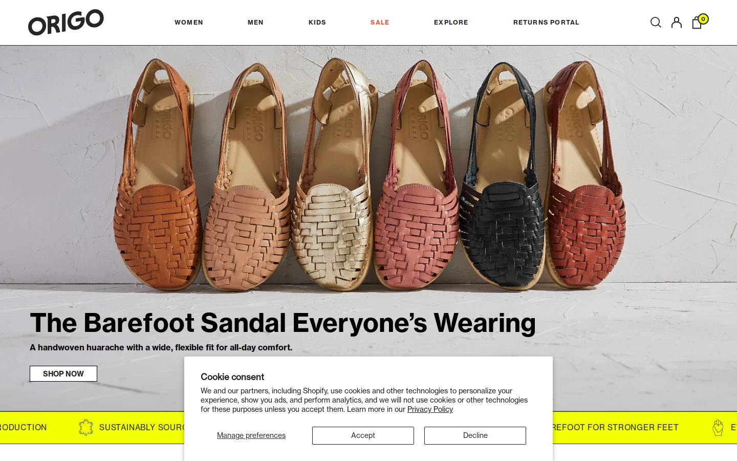 Origo Shoes homepage screenshot