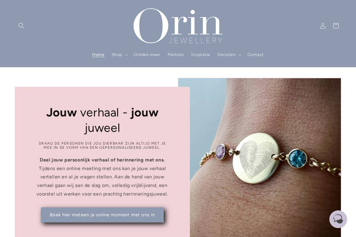 Orin Jewellery homepage screenshot