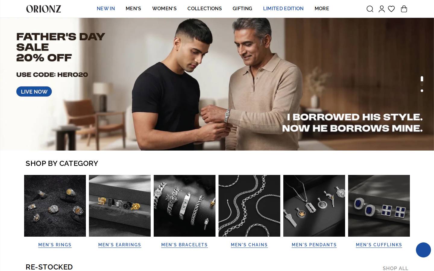 Orionz Jewels Limited homepage screenshot