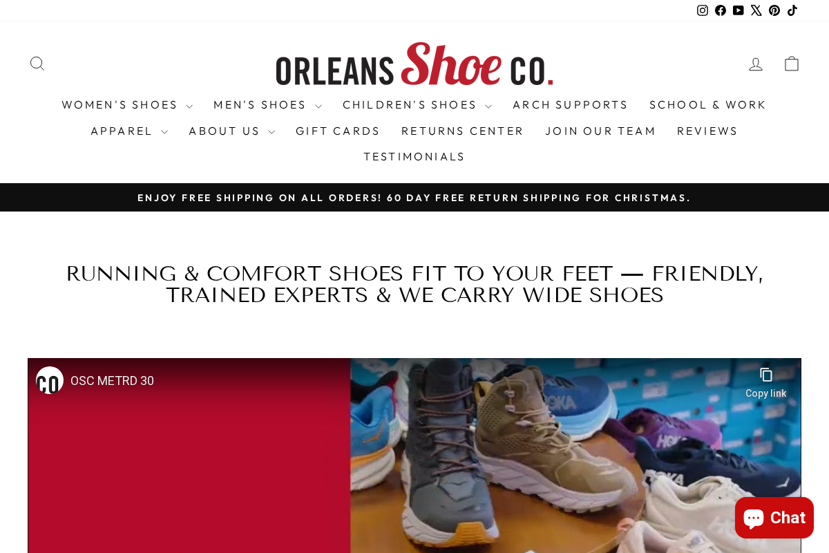 Orleans Shoe Co. homepage screenshot