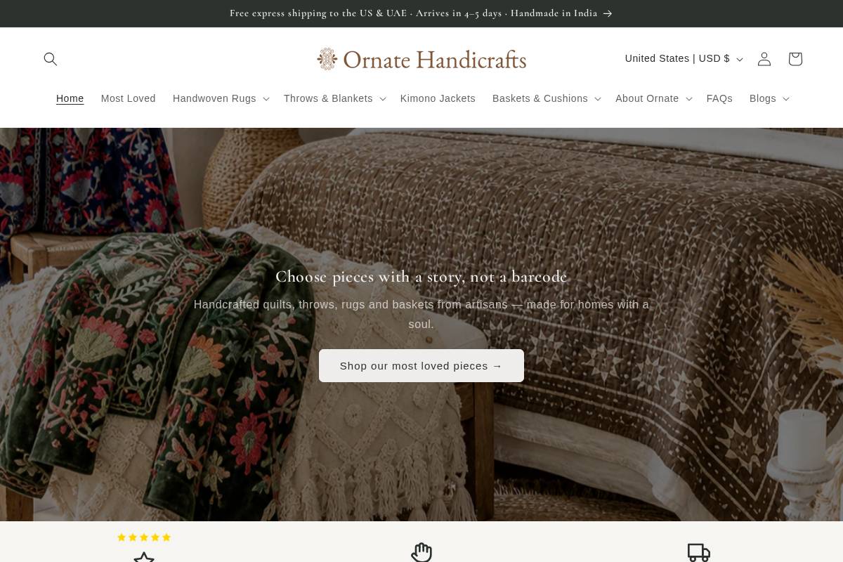 ornatehandicrafts.com homepage screenshot