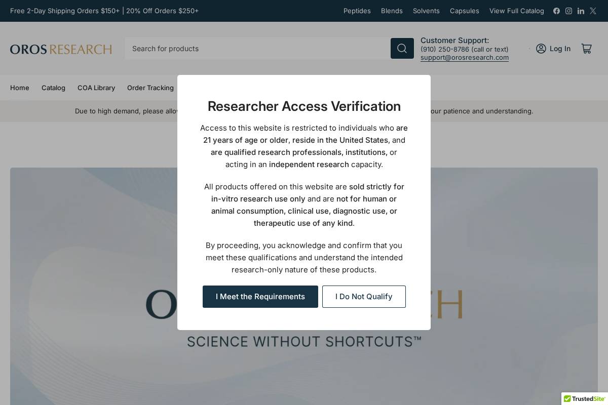 OROS Research homepage screenshot