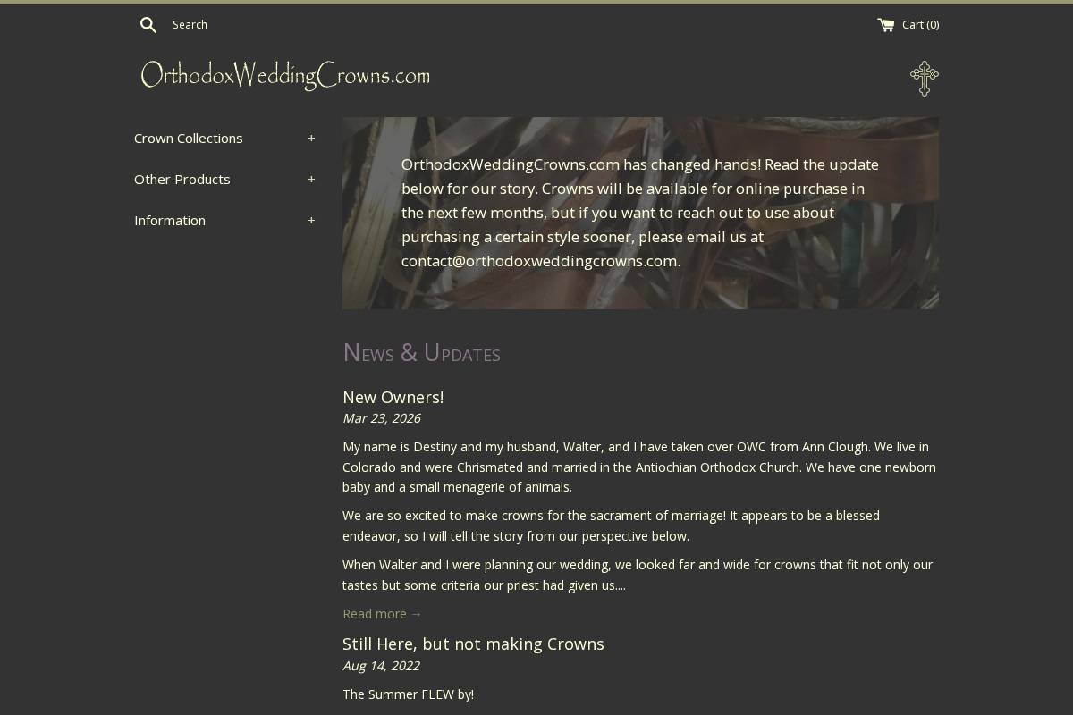 orthodoxweddingcrowns.com homepage screenshot
