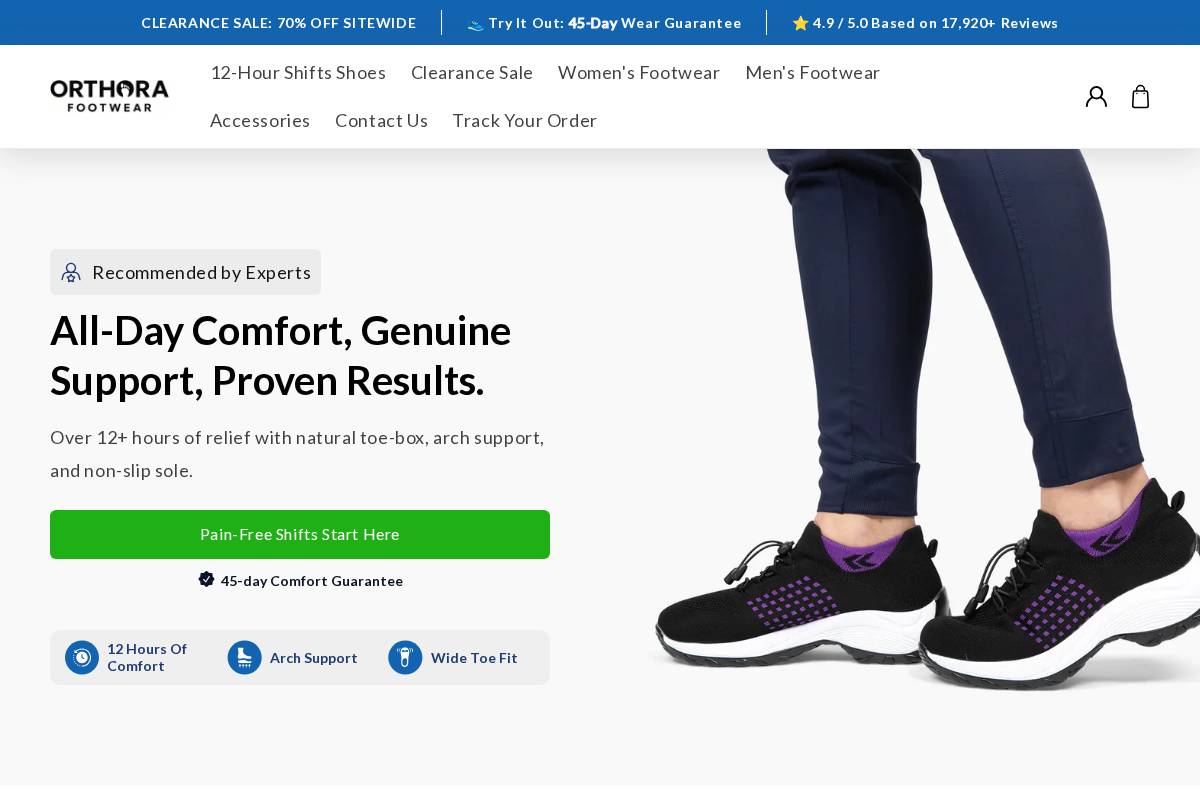 Orthora Footwear homepage screenshot