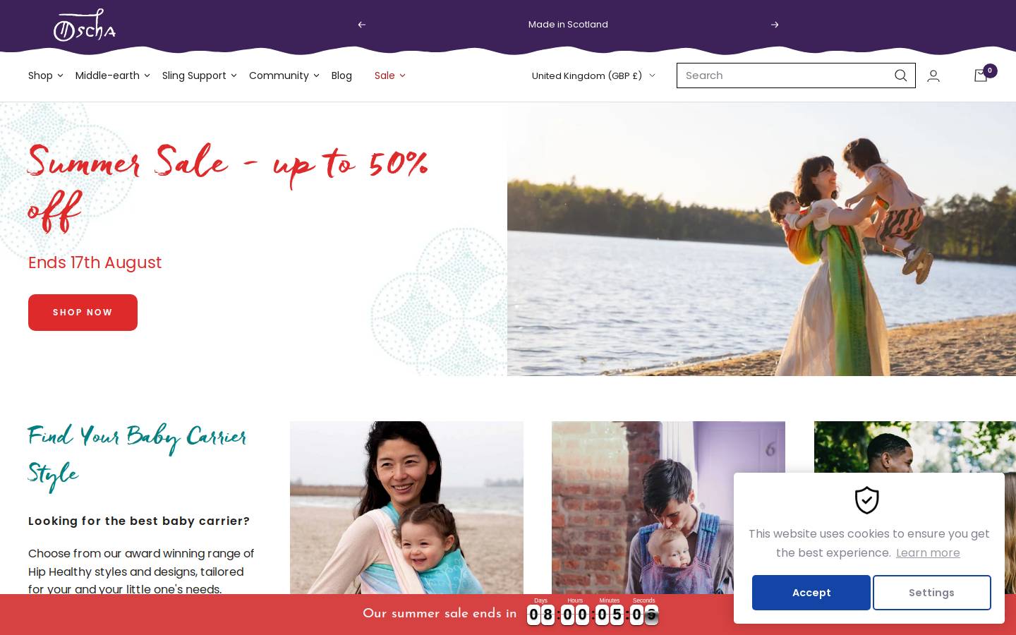 Oscha Slings homepage screenshot