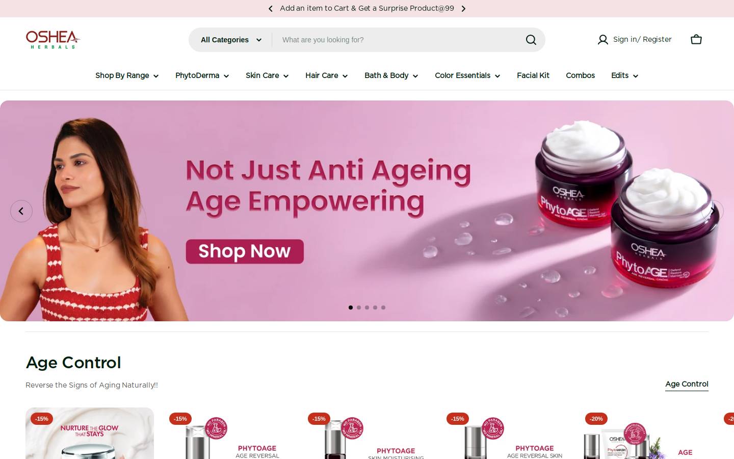 OSHEA HERBALS homepage screenshot