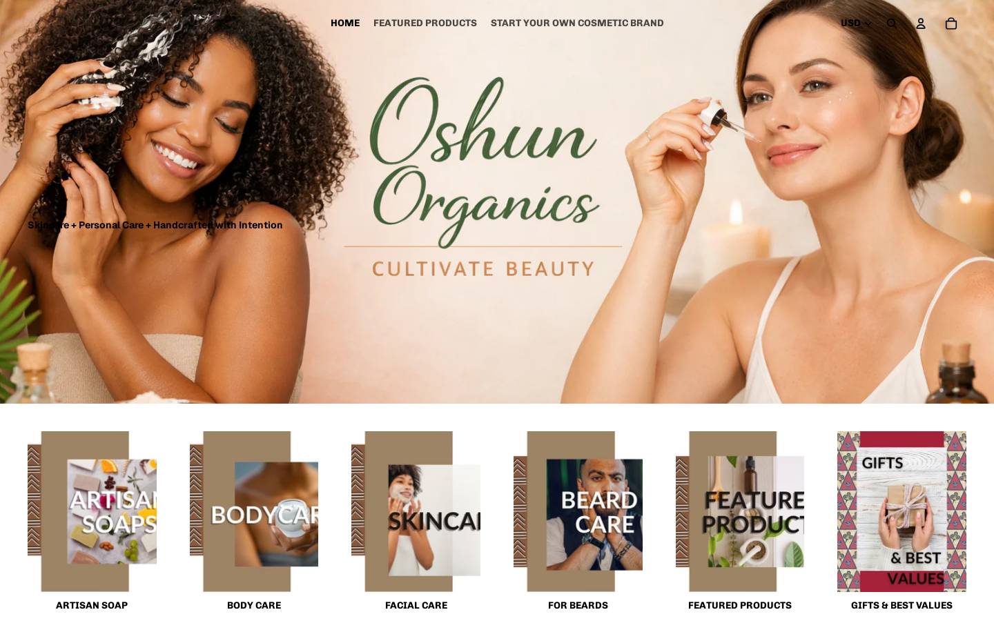 oshunorganics.com homepage screenshot