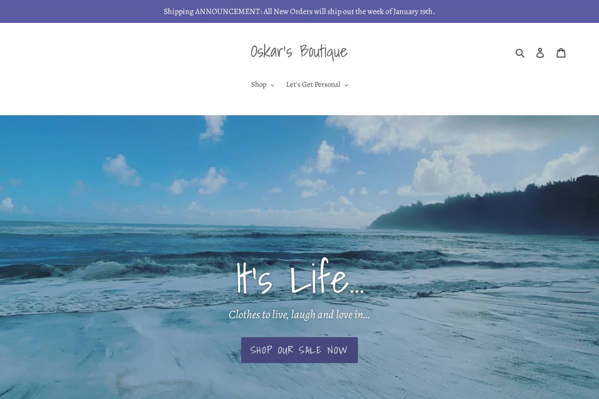 oskarsboutique.com homepage screenshot