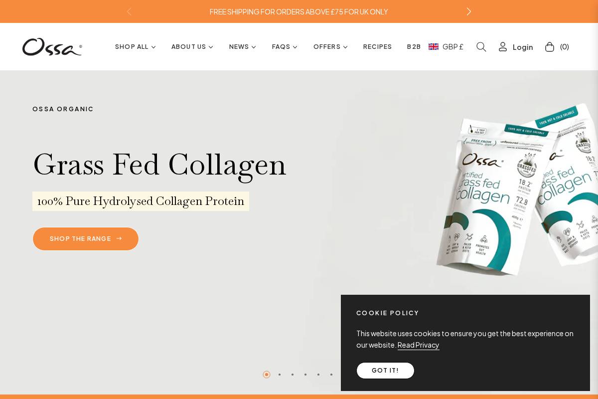 ossaorganic.com homepage screenshot