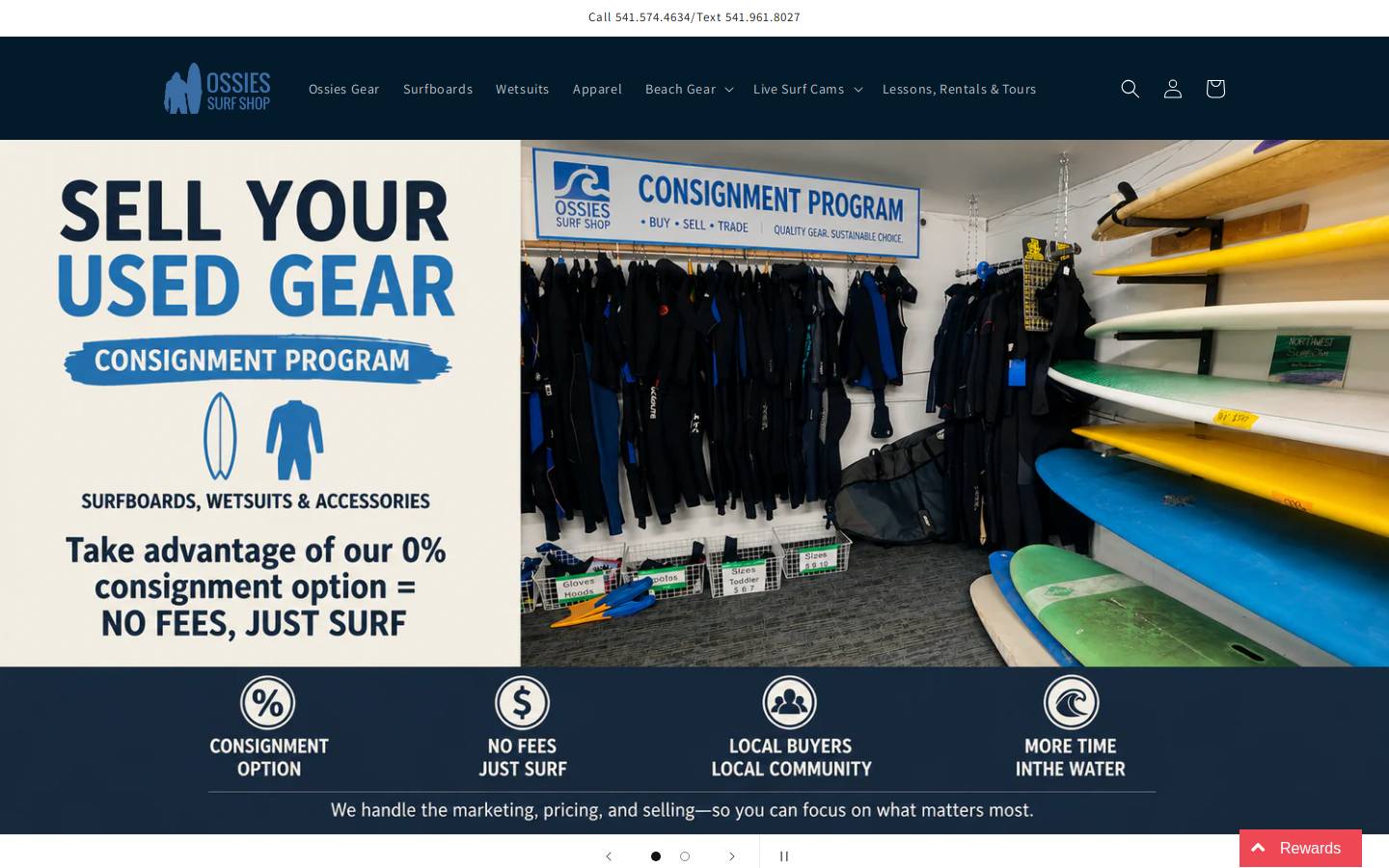 ossiessurfshop.com homepage screenshot