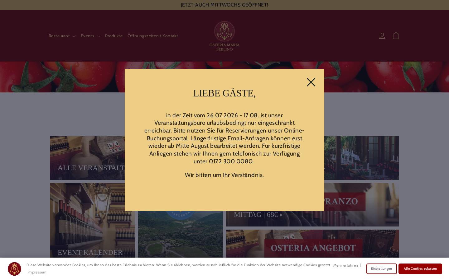 osteriamaria.de homepage screenshot
