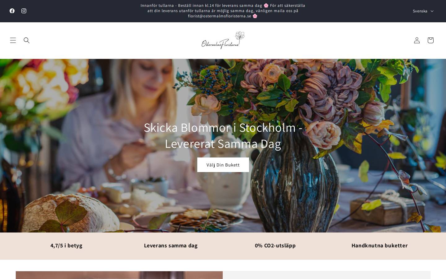 ostermalmsfloristerna.se homepage screenshot