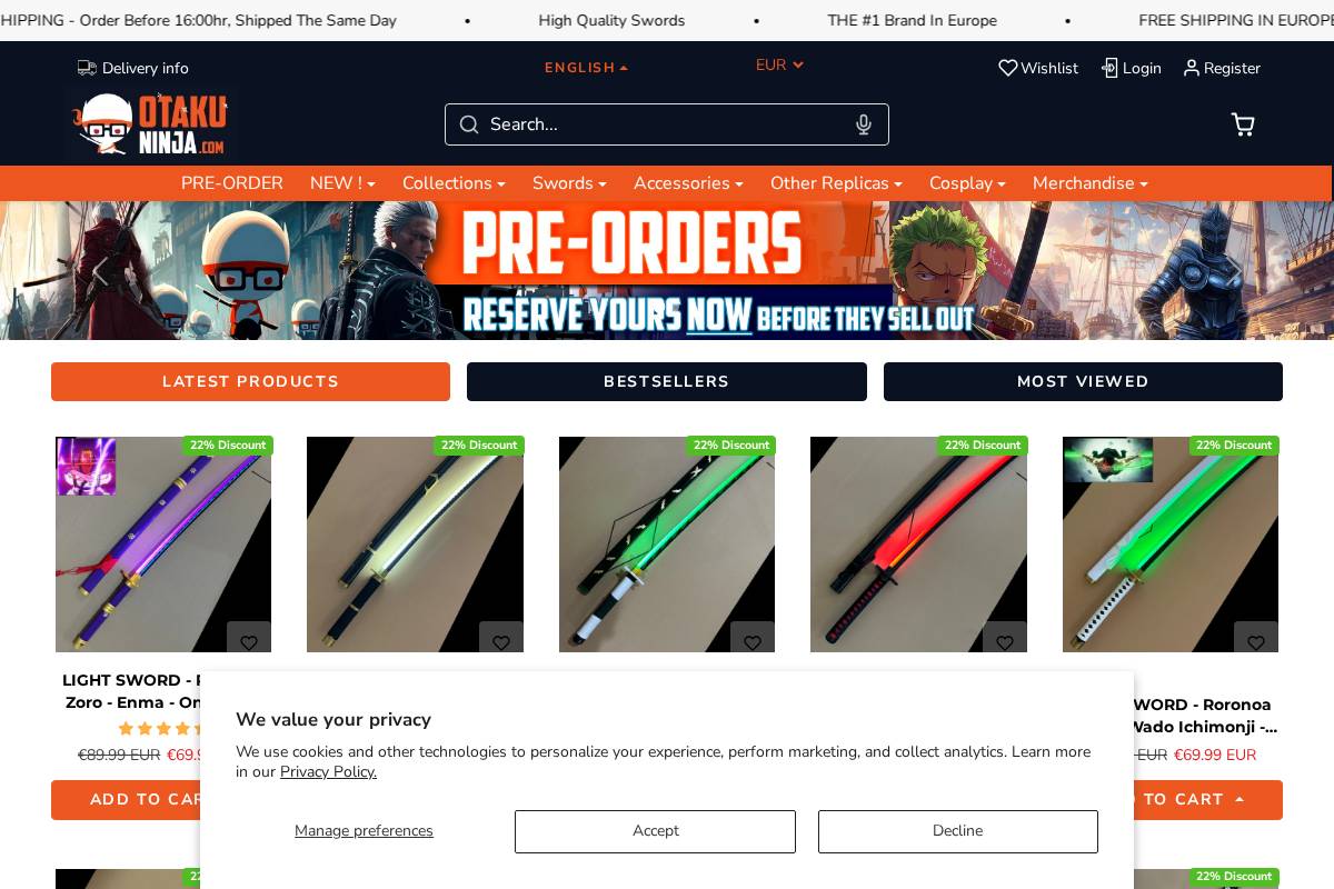 otakuninja.com homepage screenshot