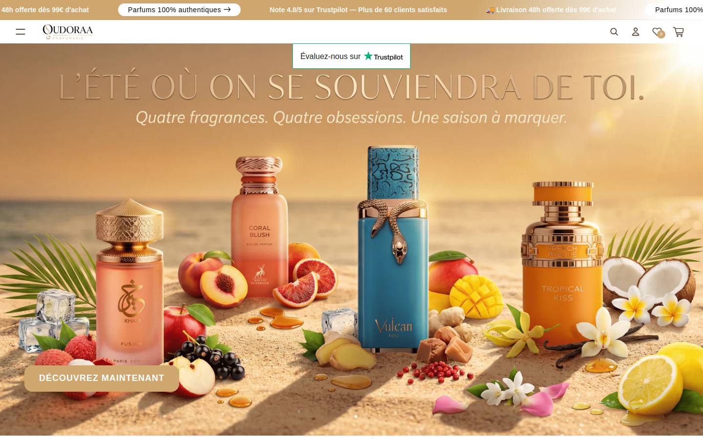 Oudoraa Parfumerie homepage screenshot