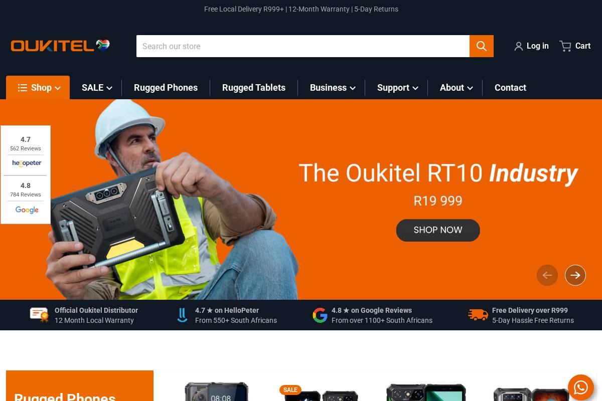 oukitel.co.za homepage screenshot