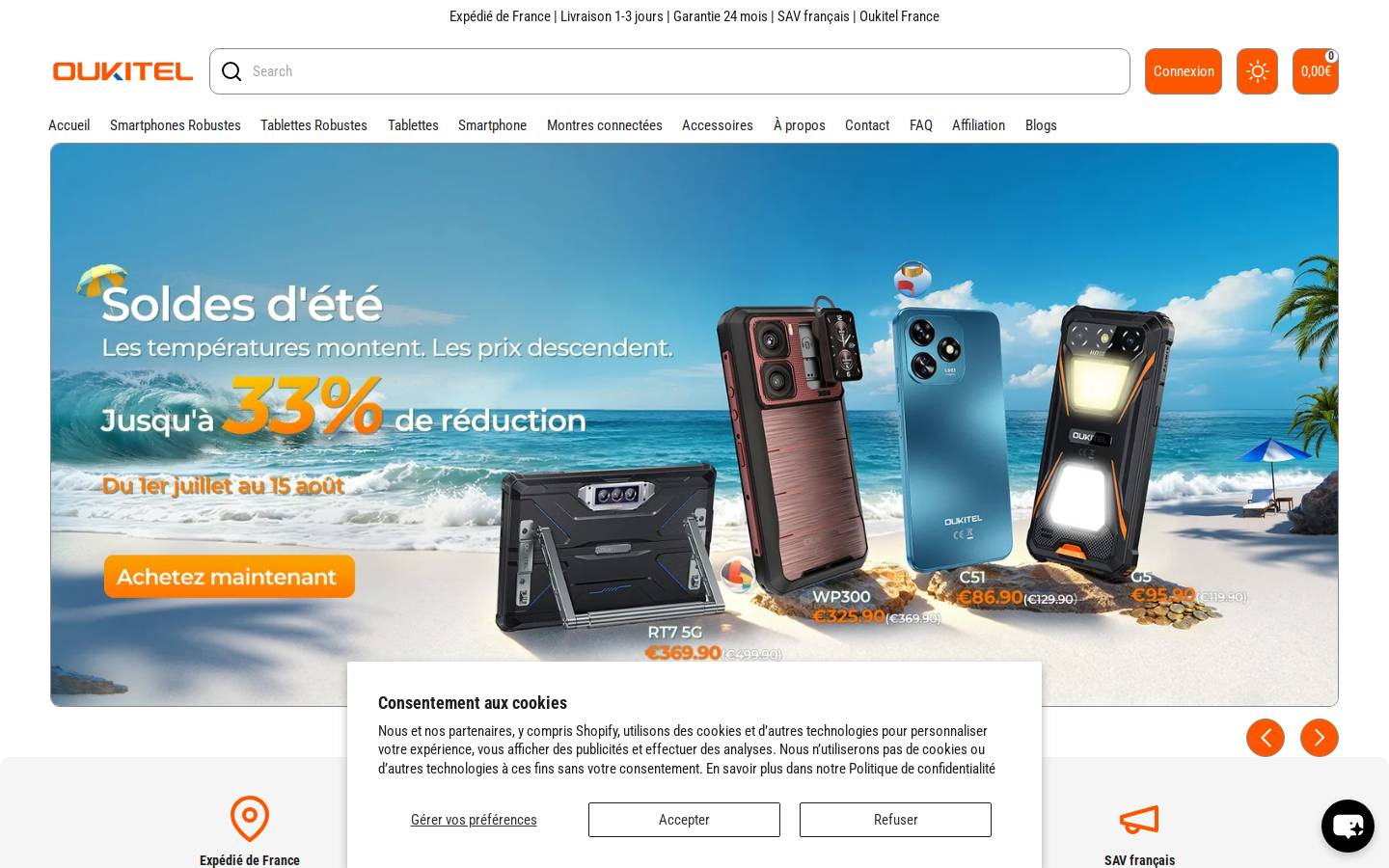 Oukitel homepage screenshot