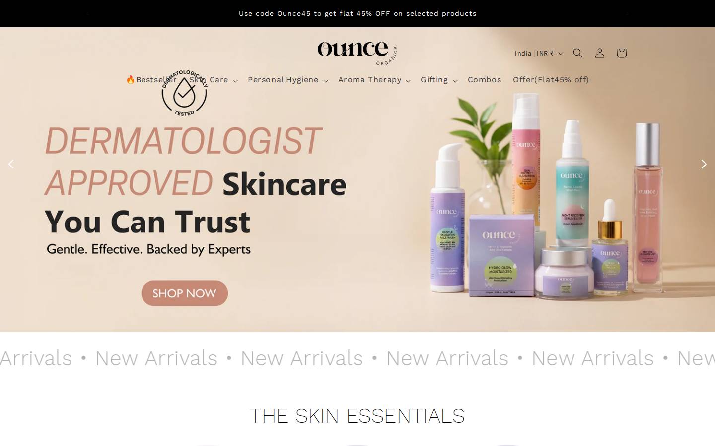 ounceorganics.com homepage screenshot
