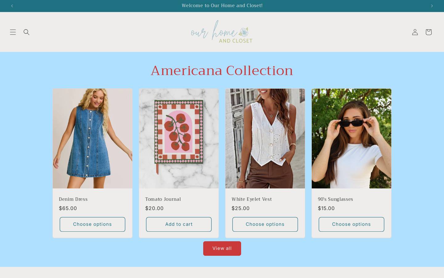 ourhomeandcloset.com homepage screenshot