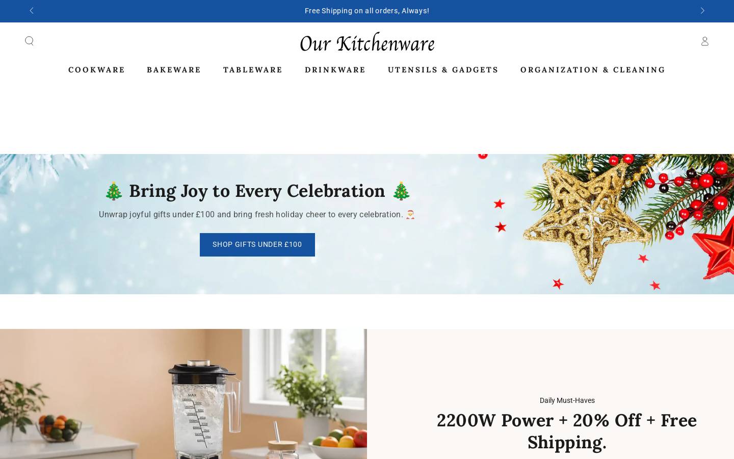 Our Kitchenware homepage screenshot