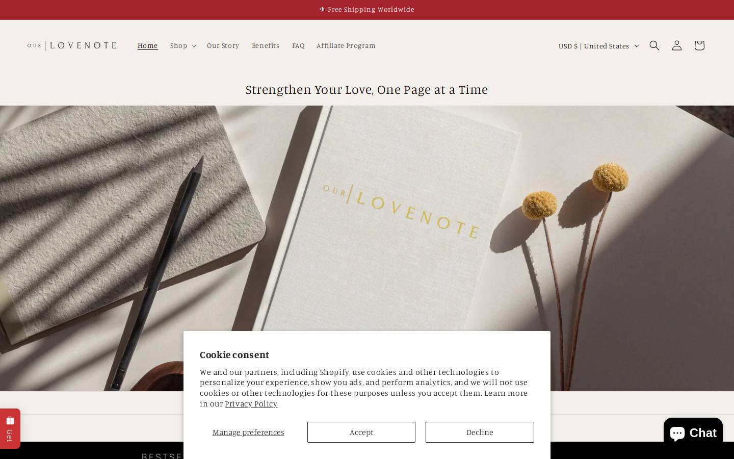 ourlovenote.com homepage screenshot