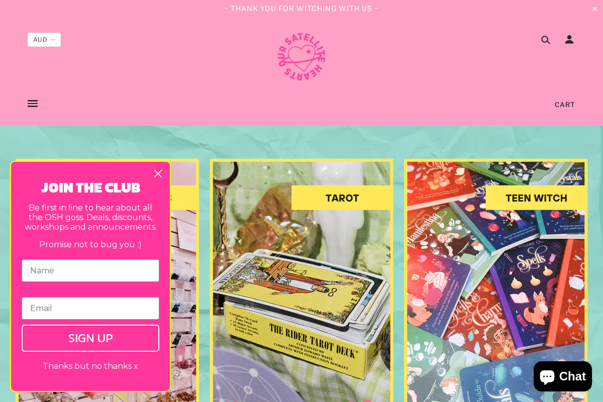 Our Satellite Hearts homepage screenshot