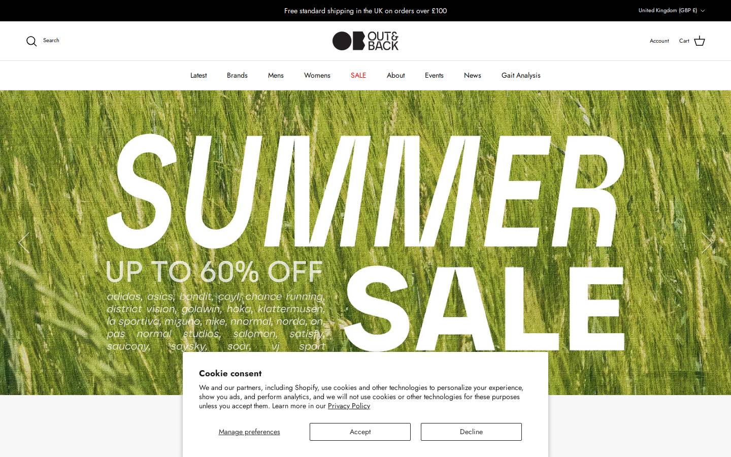 Out & Back Store homepage screenshot