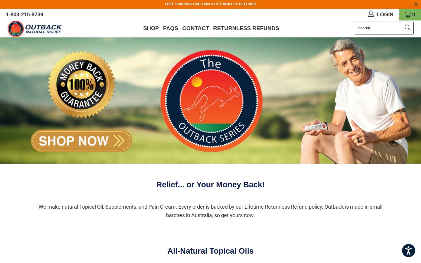 outbackpainrelief.com homepage screenshot