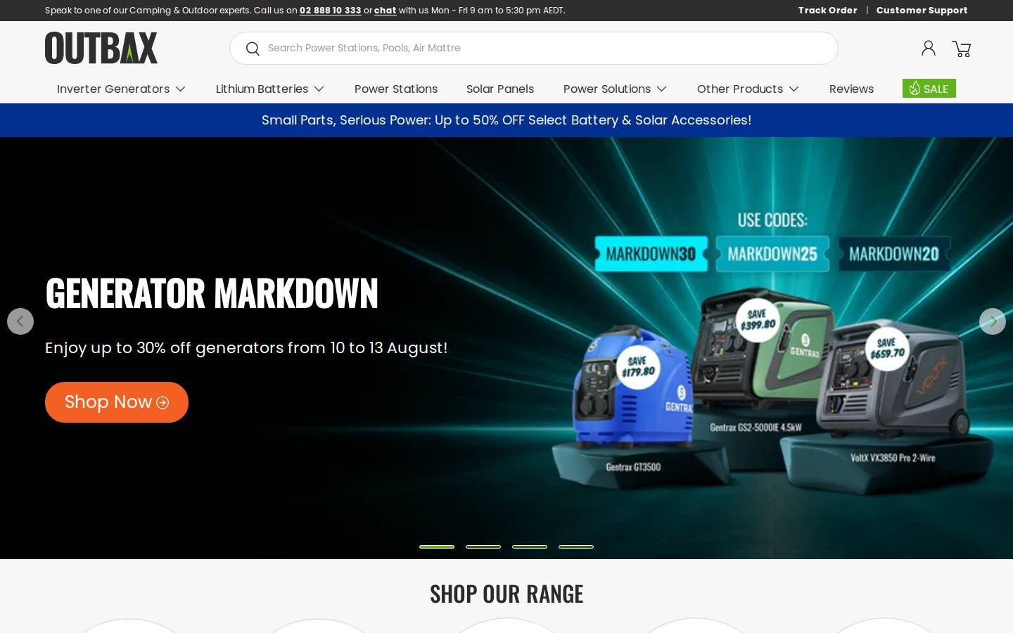 Outbax homepage screenshot