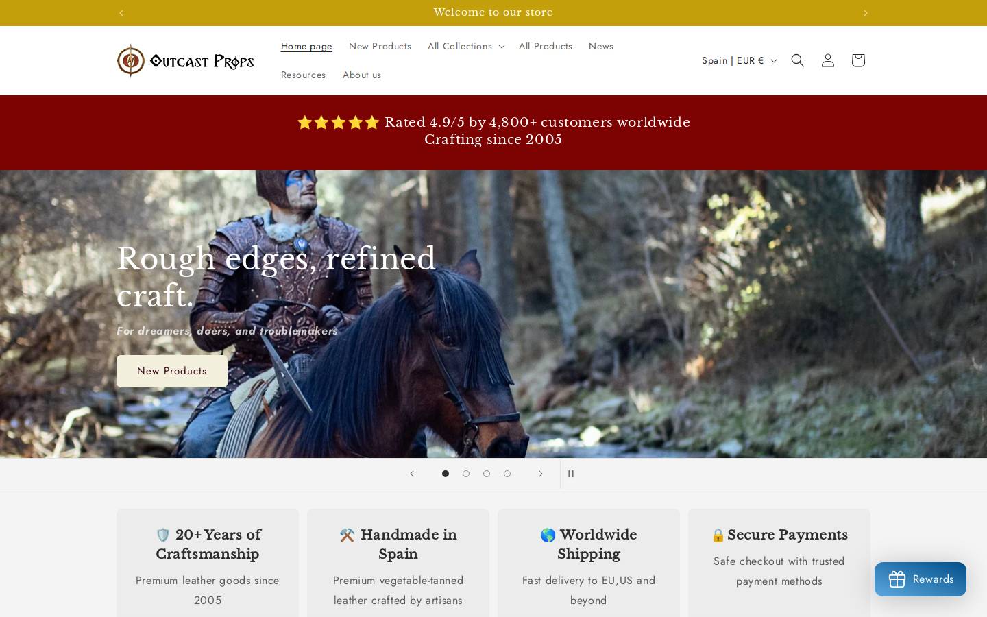 outcastprops.com homepage screenshot