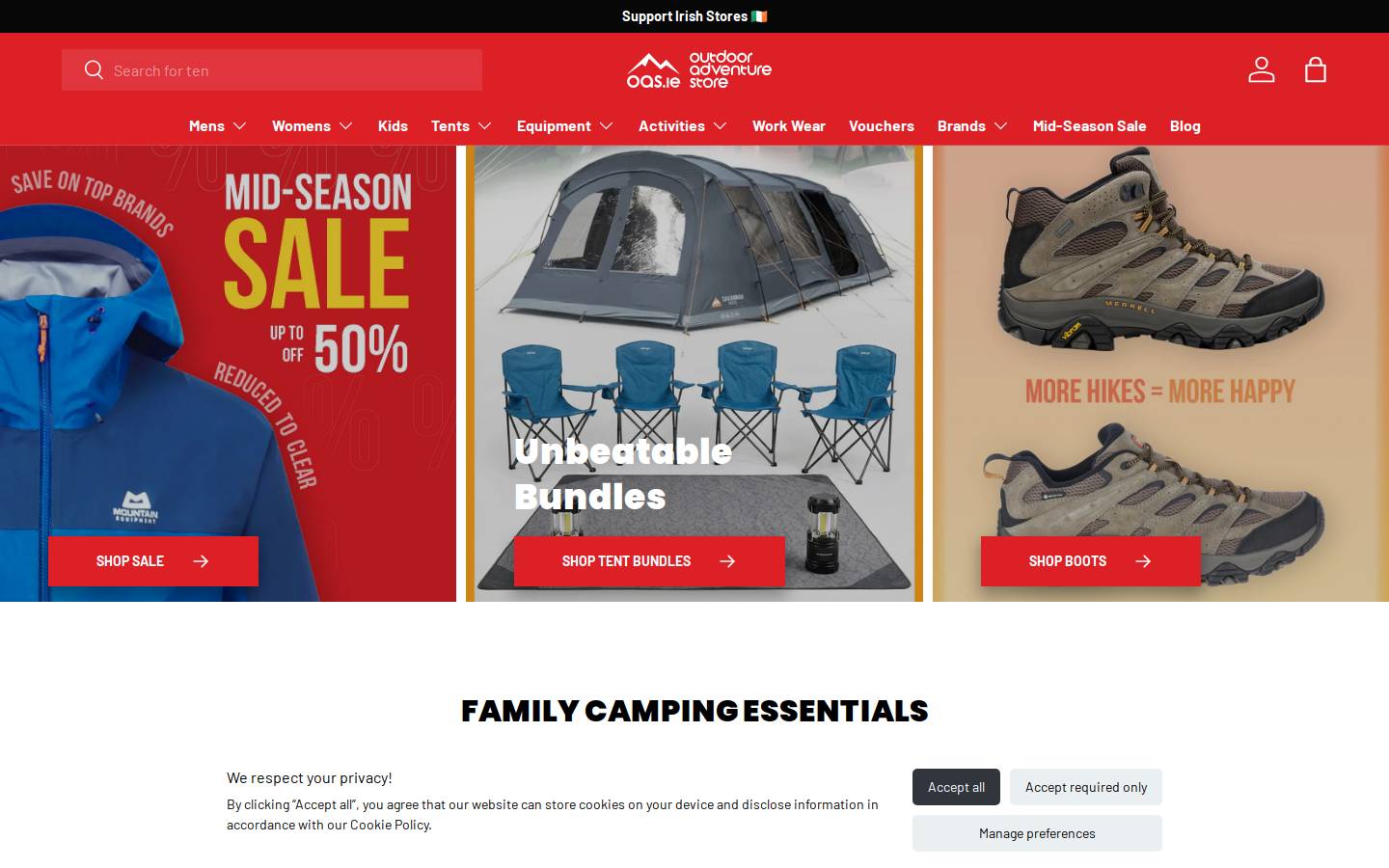 Outdoor Adventure Store homepage screenshot